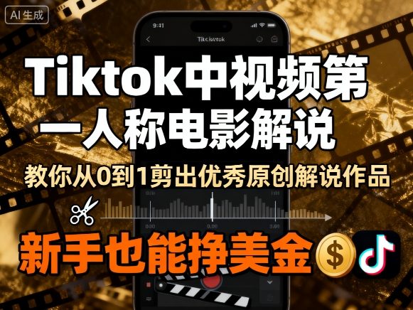 Tiktok中视频第一人称电影解说，教你从0到1剪出一个优秀的原创解说作品，新手也能挣美金-来聚吧