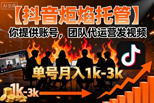【抖音炬焰托管】你提供账号，团队代运营发视频，单号月入1k+【揭秘】-来聚吧