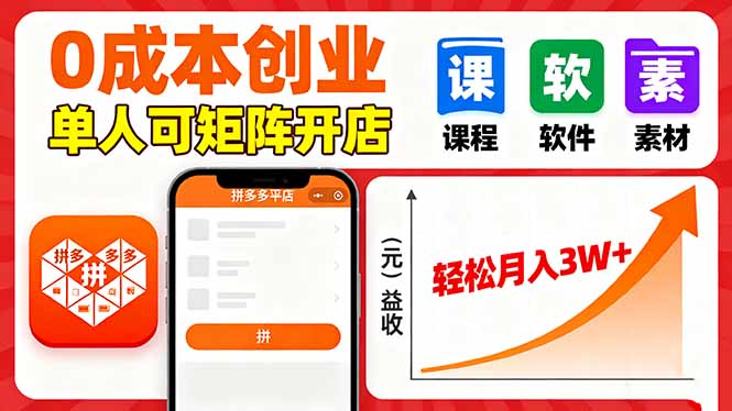 拼多多虚拟电商，0成本，单人可矩阵开店，轻松月入3W+-来聚吧