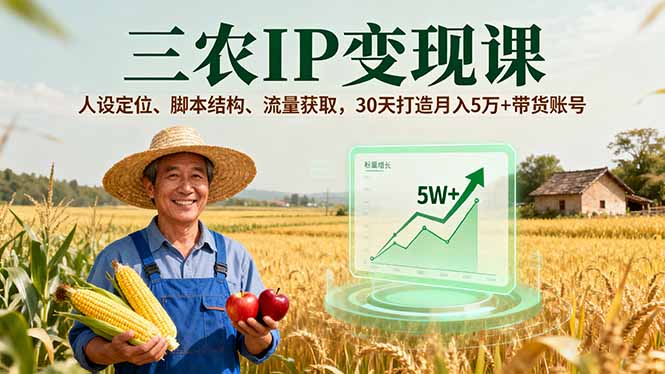 三农IP变现课,人设定位、脚本结构、流量获取,30天打造月入5万+带货账号-来聚吧