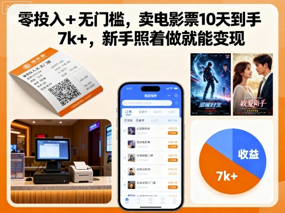 零投入+无门槛,卖电影票10天到手7k+,新手照着做就能变现【揭秘】-来聚吧