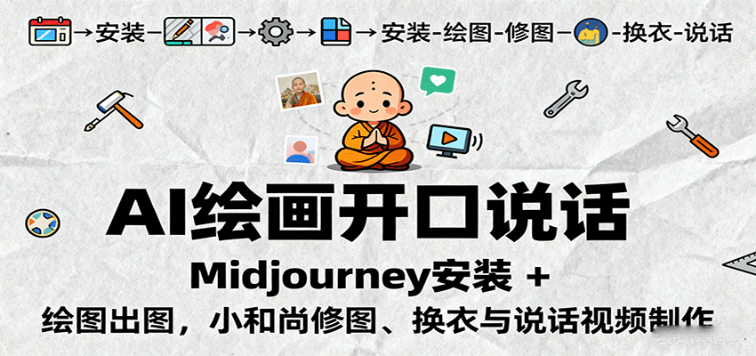 AI绘画开口说话，Midjourney安装 + 绘图出图，小和尚修图、换衣与说话视频制作-来聚吧