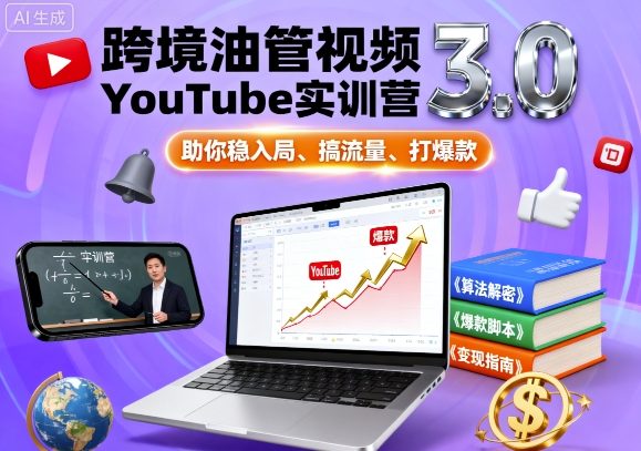 跨境油管视频YouTube实训营3.0，助你稳入局、搞流量、打爆款-来聚吧