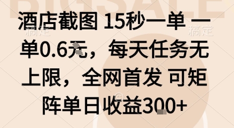 酒店截图15秒一单，一单0.6米，每天任务无上限，全网首发可矩阵单日收益3张【揭秘】-来聚吧
