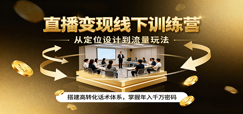 直播变现线下训练营，从定位设计到流量玩法，搭建高转化话术体系，掌握年入千万密码-来聚吧