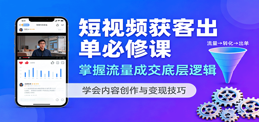 短视频获客出单必修课:掌握流量成交底层逻辑,学会内容创作与变现技巧-来聚吧