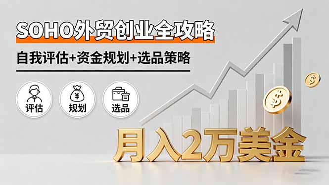 SOHO外贸创业全攻略，自我评估+资金规划+选品策略，月入2万美金-来聚吧