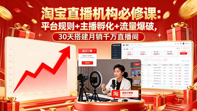 淘宝直播机构必修课:平台规则/主播孵化/流量爆破,30天搭建月销千万直播间-来聚吧
