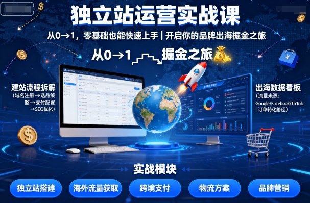 独立站运营实战课，​从0到1，零基础也能快速上手，开启你的品牌出海掘金之旅-来聚吧