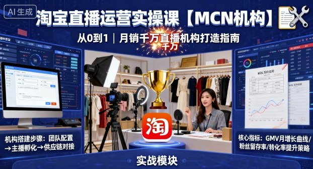 淘宝直播运营实操课【MCN机构】,从0到1做一家月销千W的直播机构-来聚吧