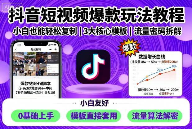 抖音短视频爆款玩法教程,小白也能轻松复制-来聚吧