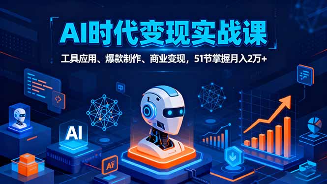 AI时代全场景实战课,工具应用、爆款制作、商业变现,51节掌握月入2万+-来聚吧