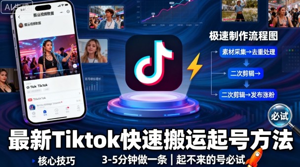 最新Tiktok快速搬运快速起号方法，3-5分钟做一条，起不来的号可以试试-来聚吧