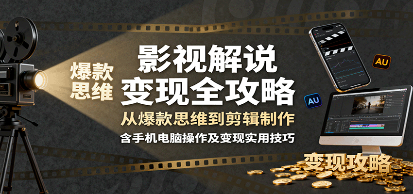 影视解说变现全攻略：从爆款思维到剪辑制作，含手机电脑操作及变现实用技巧-来聚吧