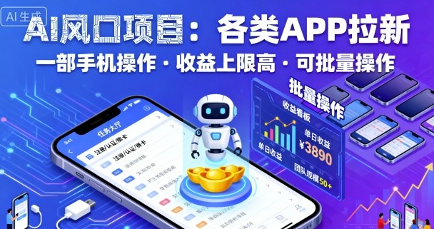 AI风口项目，各类APP拉新，一部手机就可以操作，收益上限高，可批量操作-来聚吧