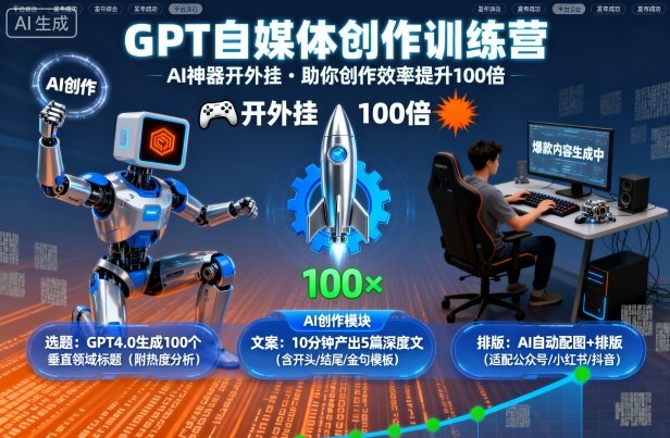 GPT自媒体创作训练营:AI神器开外挂,助你创作效率提升100倍-来聚吧