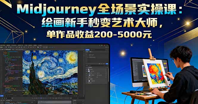 Midjourney全场景实操课:绘画新手秒变艺术大师,单作品收益200-5000元-来聚吧