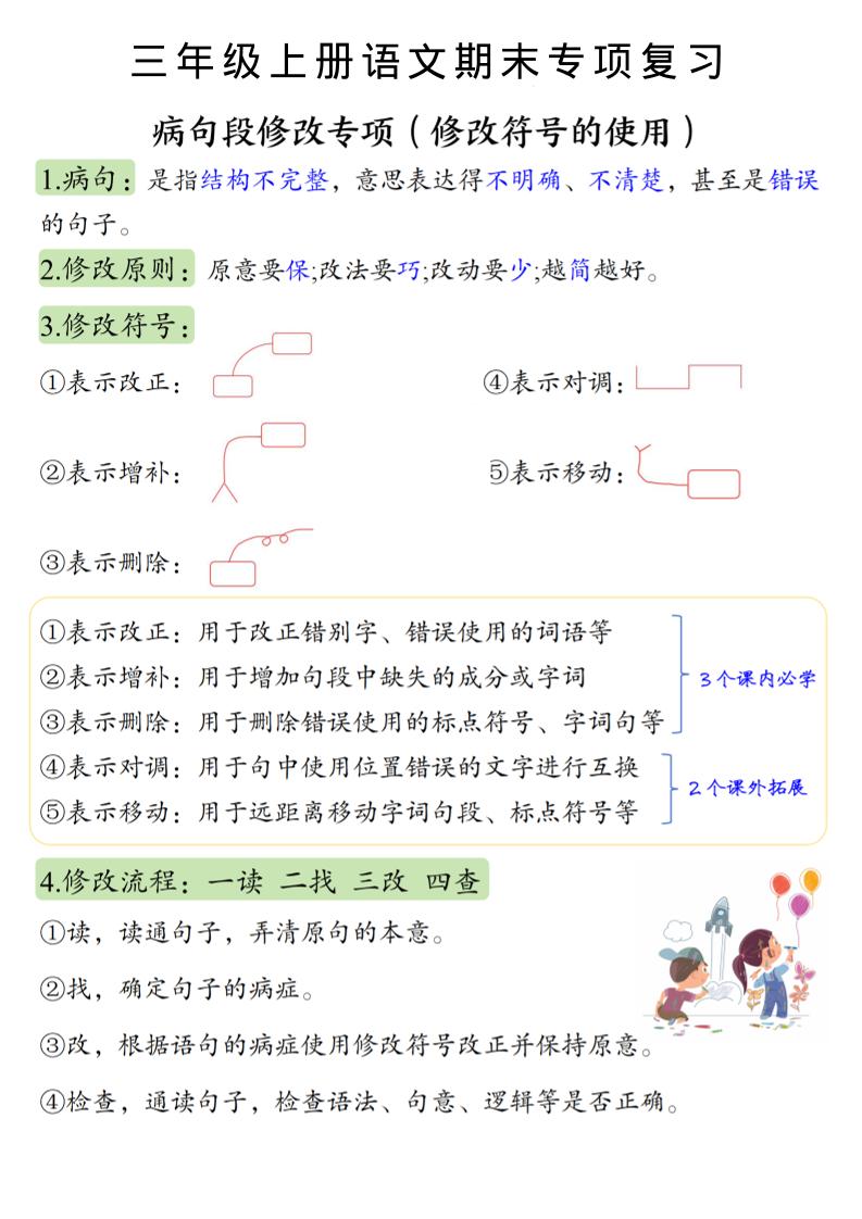 三上语文必考重点病句段修改符号方法及练习-来聚吧