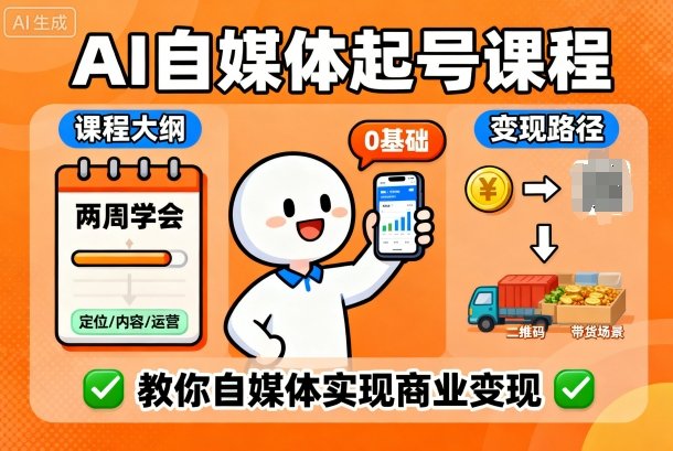 AI自媒体起号课程，0基础小白两周学会，教你自媒体实现商业变现-来聚吧