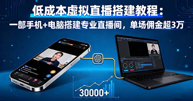 低成本虚拟直播搭建教程：一部手机+电脑搭建专业直播间，单场佣金超3万-来聚吧