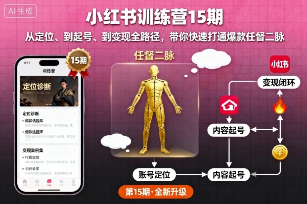 小红书训练营15期,从定位、到起号、到变现全路径,带你快速打通爆款任督二脉-来聚吧