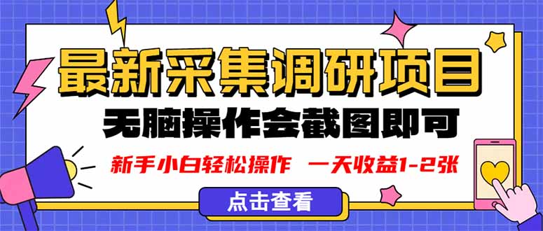 新版采集调研项目，截图上传即可，无脑操作，日收益1-2张-来聚吧