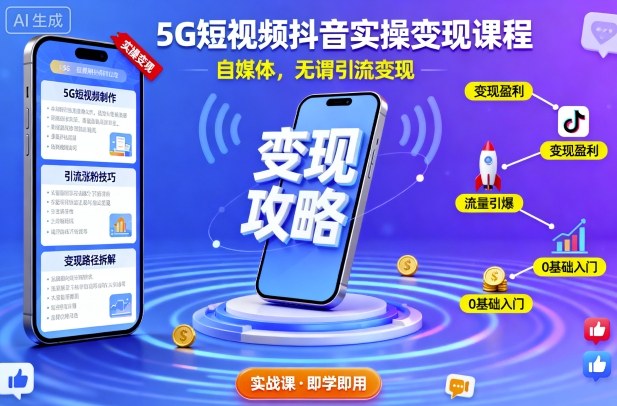 5G短视频抖音实操变现课程，自媒体，无谓引流变现-来聚吧