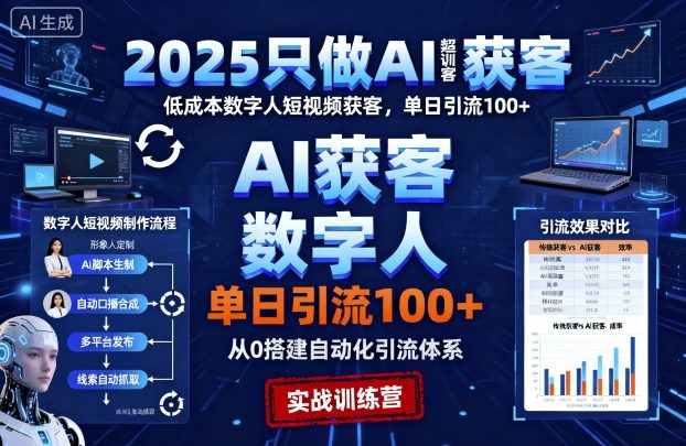 2025只做AI获客,AI超级获客实训营,低成本数字人短视频获客,单日引流100+-来聚吧
