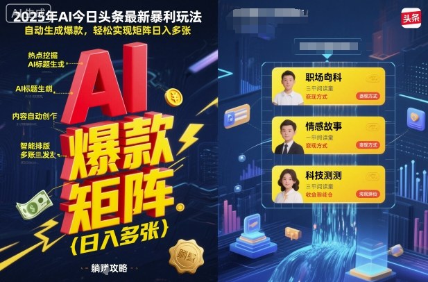 2025年AI今日头条最新暴利玩法，自动生成爆款，轻松实现矩阵日入多张-来聚吧