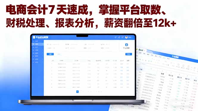 电商会计7天速成，掌握平台取数、财税处理、报表分析，薪资翻倍至12k+-来聚吧