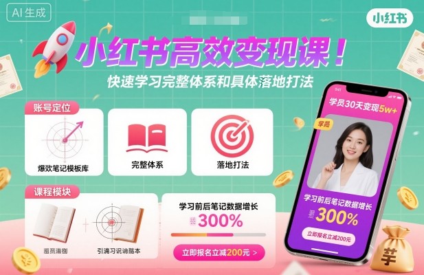 小红书高效变现课，快速学习小红书完整体系和具体落地打法-来聚吧