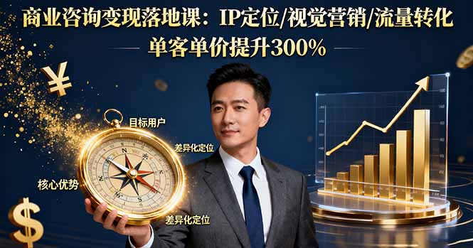 商业咨询变现落地课：IP定位/视觉营销/流量转化，单客单价提升300%-来聚吧