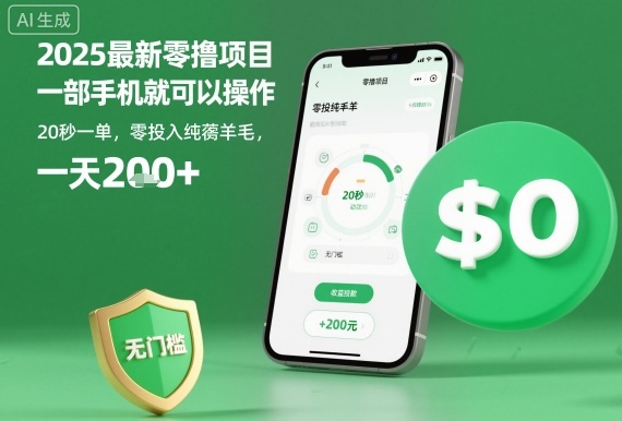 2025最新零撸项目，一部手机就可以操作，20秒一单，零投入纯薅羊毛，无门槛，一天200+【揭秘】-来聚吧