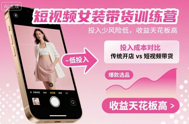 短视频女装带货训练营,投入少风险低,收益天花板高-来聚吧