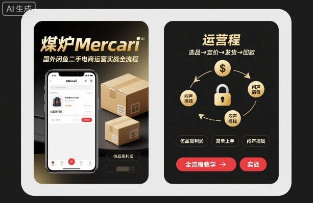 煤炉Mercari国外闲鱼二手电商运营实战全流程，仿品高利润，简单上手，闷声搞钱-来聚吧