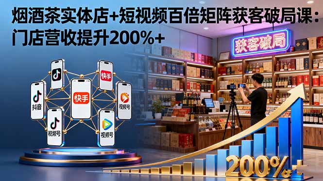 烟酒茶实体店+短视频百倍矩阵获客破局课：门店营收提升200%+-来聚吧