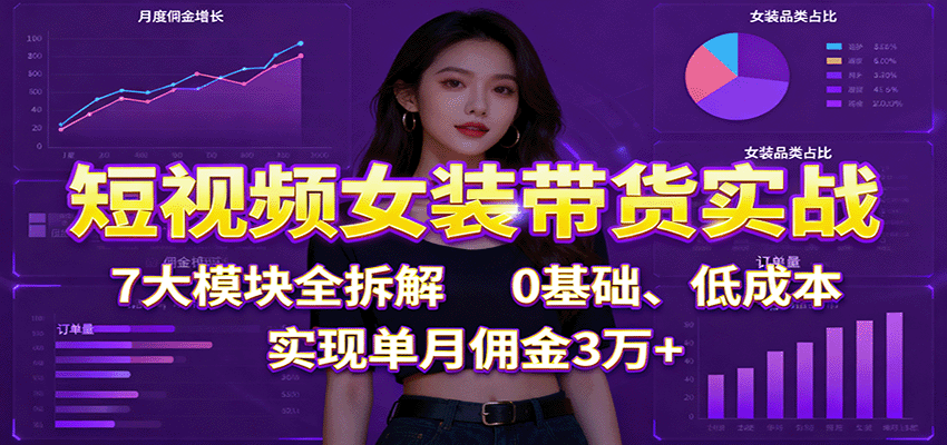 短视频女装带货实战：7大模块全拆解，0基础、低成本，实现单月佣金3万+-来聚吧