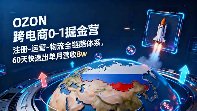 OZON跨境电商0-1掘金营：注册-运营-物流全链路体系，60天快速出单月营收8w-来聚吧