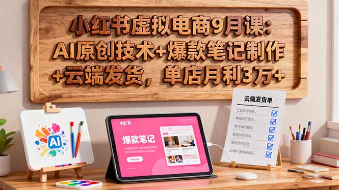 小红书虚拟电商9月课：AI原创技术+爆款笔记制作+云端发货，单店月利3万+-来聚吧