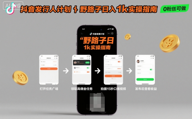 抖音发行人计划全新野路子玩法，随时随地，只要有手机，就能操作，日入1k+【揭秘】-来聚吧