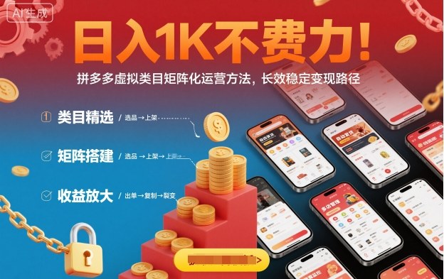 日入1K不费力!拼多多虚拟类目矩阵化运营方法,长效稳定变现路径-来聚吧