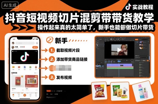 抖音短视频切片混剪带货教学，操作起来真的太简单了，新手也能做切片带货-来聚吧