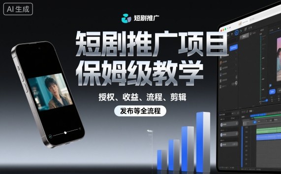 短剧推广项目保姆级教学，授权、收益、流程、剪辑，发布等全流程-来聚吧