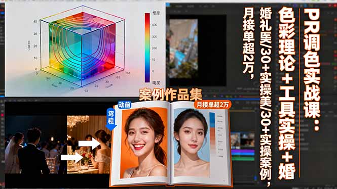 PR调色实战课：色彩理论+工具实操+婚礼医美/30+实操案例，月接单超2万-来聚吧