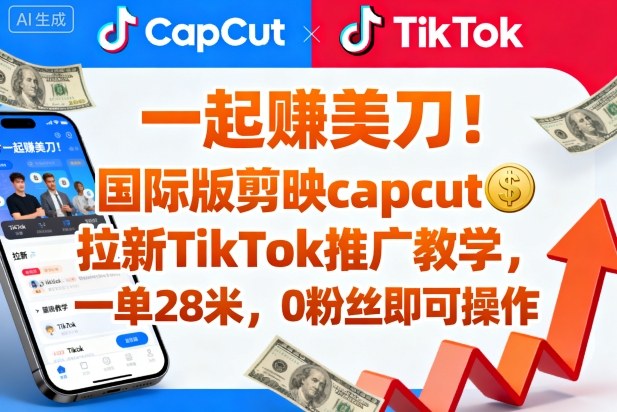 一起賺美刀!国际版剪映capcut拉新TikTok推广教学,一单28米,0粉丝即可操作(附推广入口和教学)-来聚吧