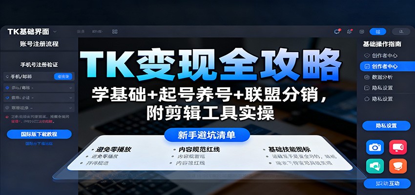 TK变现全攻略:学基础+起号养号+联盟分销,附剪辑工具实操-来聚吧