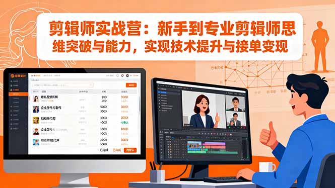 剪辑师实战营：新手到专业剪辑师思维突破与能力，实现技术提升与接单变现-来聚吧