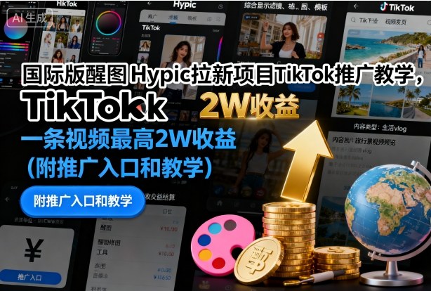 国际版醒图Hypic拉新项目TikTok推广教学，一条视频最高2W收益(附推广入口和教学)-来聚吧