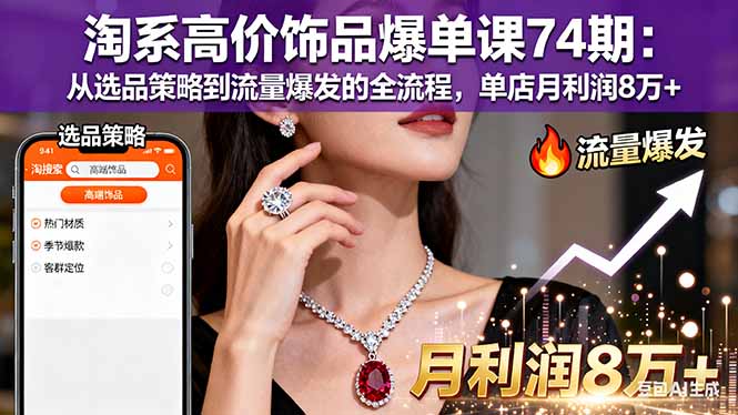 淘系高价饰品爆单课74期：从选品策略到流量爆发的全流程，单店月利润8万+-来聚吧