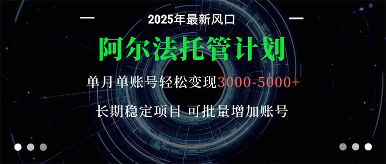 阿尔法托管计划 单账号月入3000-5000，长期稳定项目，新手小白轻松上手。-来聚吧